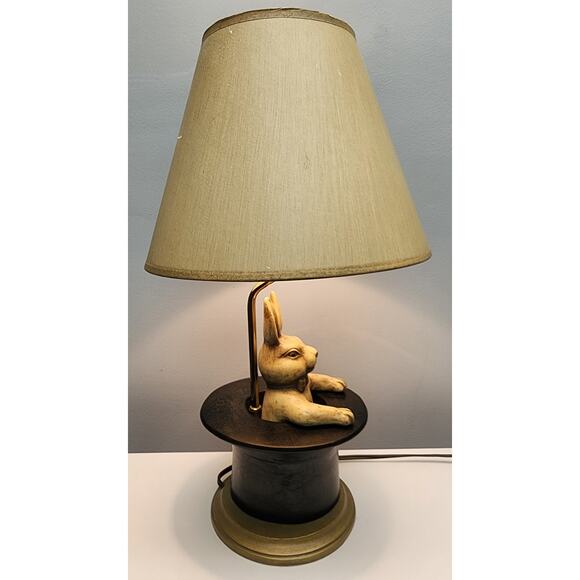 Vintage Whimsical Rabbit in Hat Table Lamp – Brass & Rustic Gold Base, 22" Tall - Picture 12 of 16